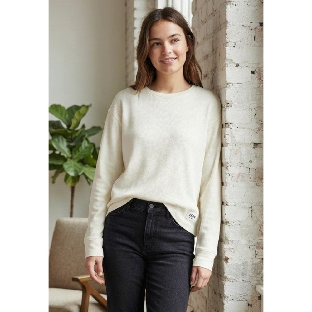 Aeropostale Waffle Knit Long Sleeve Thermal Top Women's Small Cream Cotton NWT